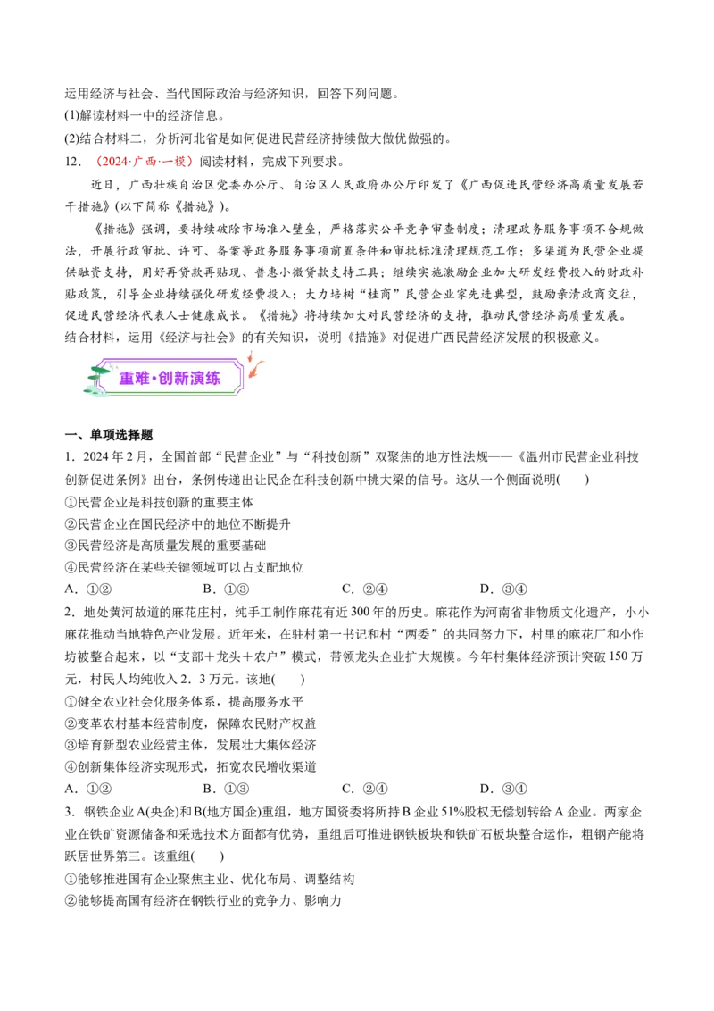 第05讲我国的生产资料所有制（练习）（原卷版）_新高考复习资料_2025年新高考资料_2025年高考政治一轮复习讲练测（新教材新高考）