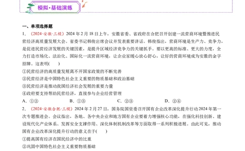 第05讲我国的生产资料所有制（练习）（原卷版）_新高考复习资料_2025年新高考资料_2025年高考政治一轮复习讲练测（新教材新高考）