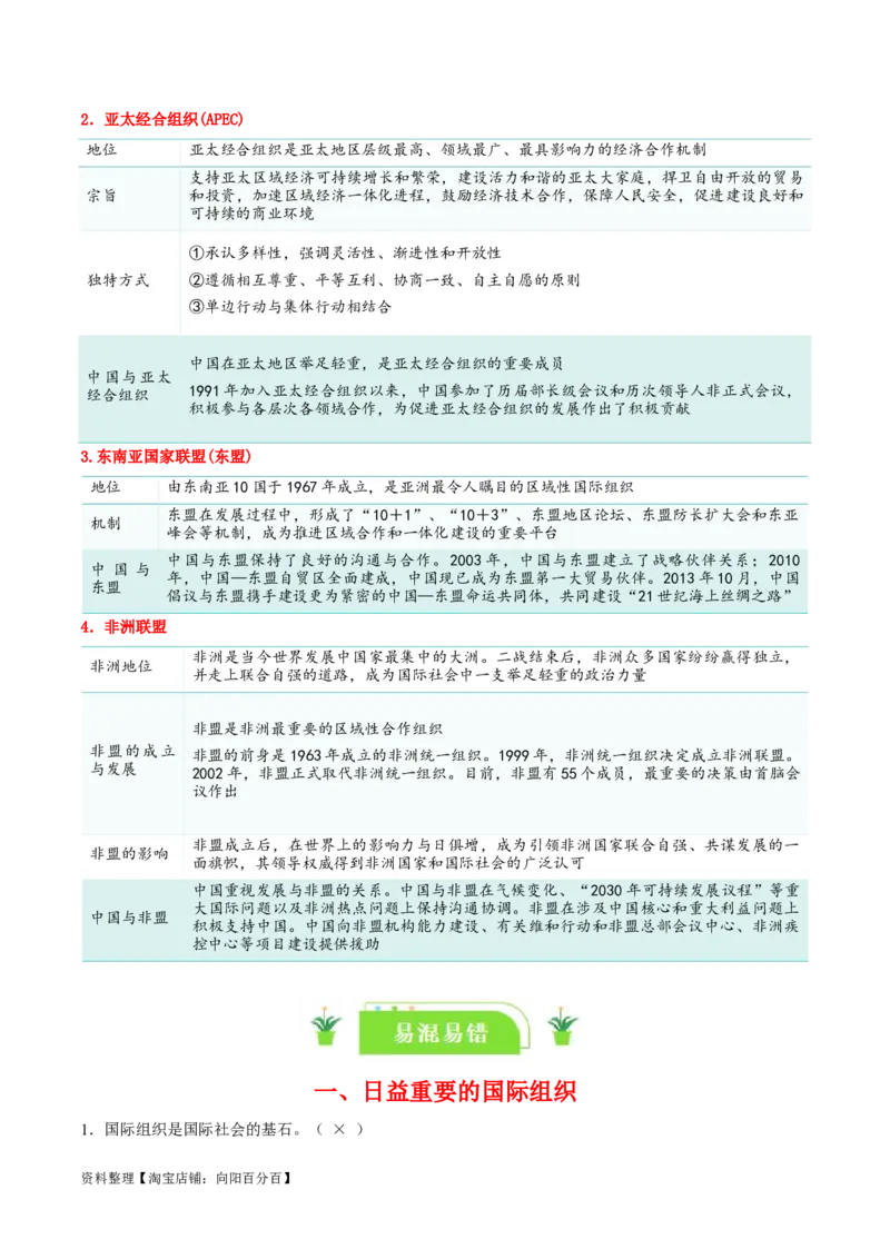 专题34主要的国际组织_新高考复习资料_2024年新高考资料_一轮复习资料_口袋书2024年高考政治一轮复习知识清单（新高考通用）
