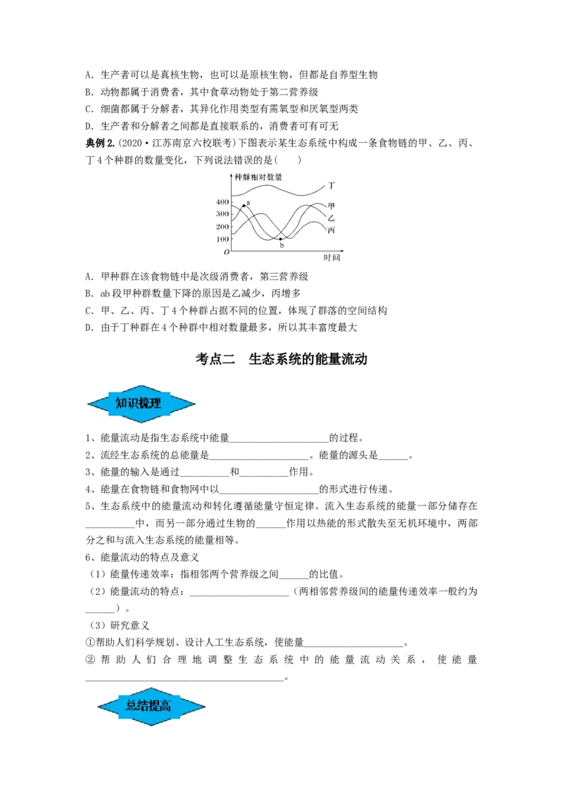 专题30生态系统的结构与能量流动（串讲）（原卷版）_2024年新高考资料_1.2024一轮复习_备战2024年高考生物一轮复习串讲精练（新高考专用）
