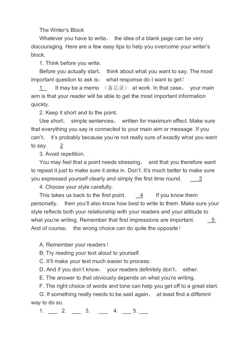 2023届高考英语一轮复习（含答案）分类综合训练：阅读理解阅读七选五完形填空书面表达（含答案）_03高考英语_通用版（老高考）复习资料_2023年复习资料_二轮复习