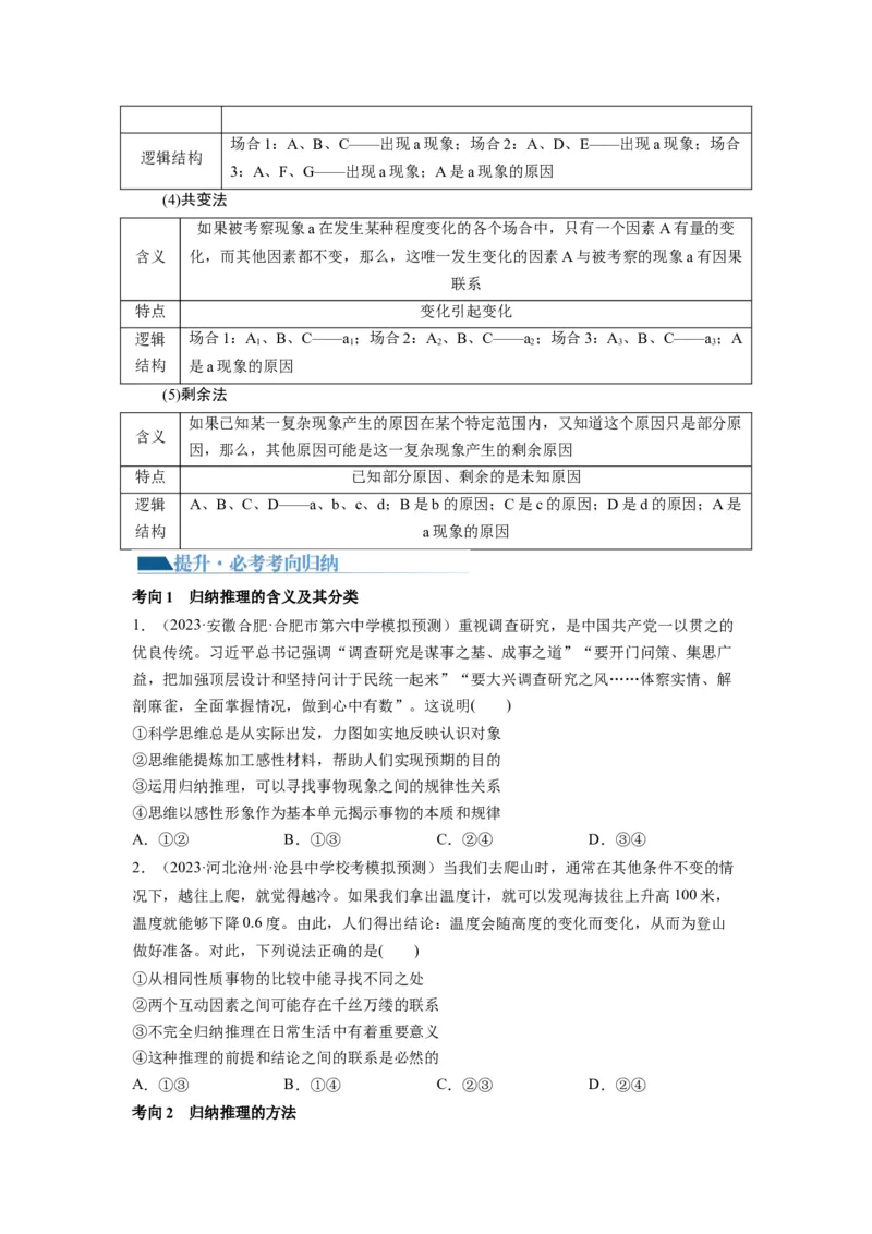 第07课学会归纳与类比推理（讲义）（原卷版）_新高考复习资料_2024年新高考资料_一轮复习资料_完2024年高考政治一轮复习讲练测（课件+讲义+练习）（新教材新高考）_选择性必修3