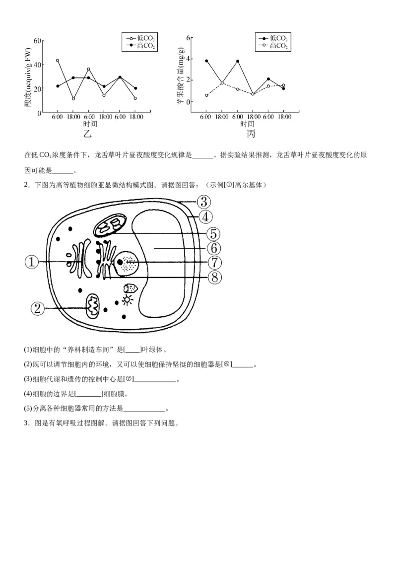专题一分子与细胞（综合题特训）-2024年高考生物二轮复习专题训练（全国通用）（原卷版）_2024年新高考资料_2.2024二轮复习_2024年高考生物二轮复习专题训练（全国通用）