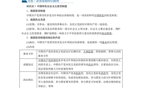 第06课我国的基本政治制度（讲义）（原卷版）_新高考复习资料_2024年新高考资料_一轮复习资料_完2024年高考政治一轮复习讲练测（课件+讲义+练习）（新教材新高考）_必修3