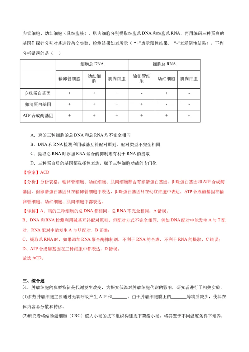 专题14细胞分化、衰老、凋亡和癌变（解析版)_2024年新高考资料_3.2024专项复习_备战2024年高考生物一轮复习重难点专项突破_专题14细胞分化、衰老、凋亡和癌变