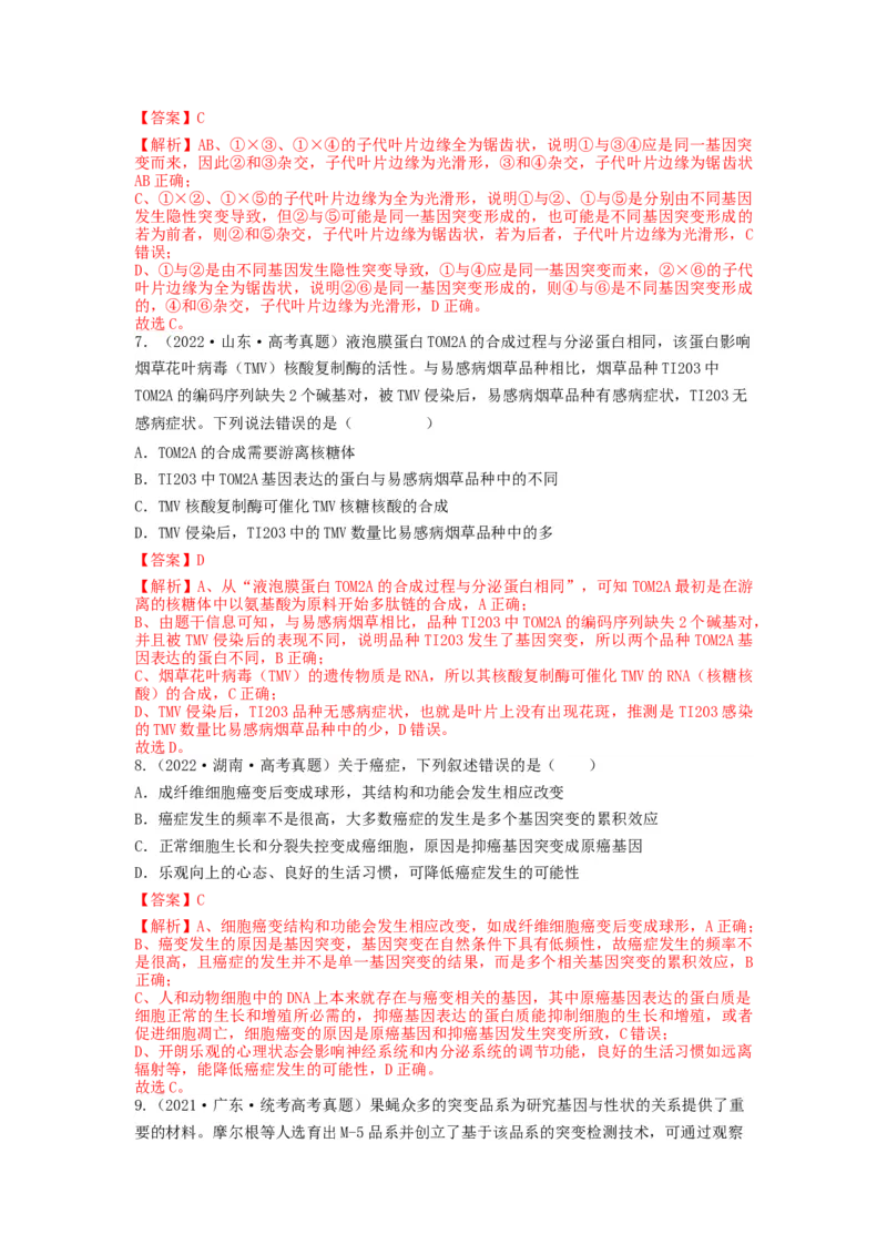 专题20基因突变和基因重组（串讲）（解析版）_2024年新高考资料_1.2024一轮复习_备战2024年高考生物一轮复习串讲精练（新高考专用）