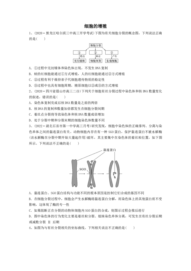 专题11细胞的增殖（精练）（原卷版）_2024年新高考资料_1.2024一轮复习_备战2024年高考生物一轮复习串讲精练（新高考专用）