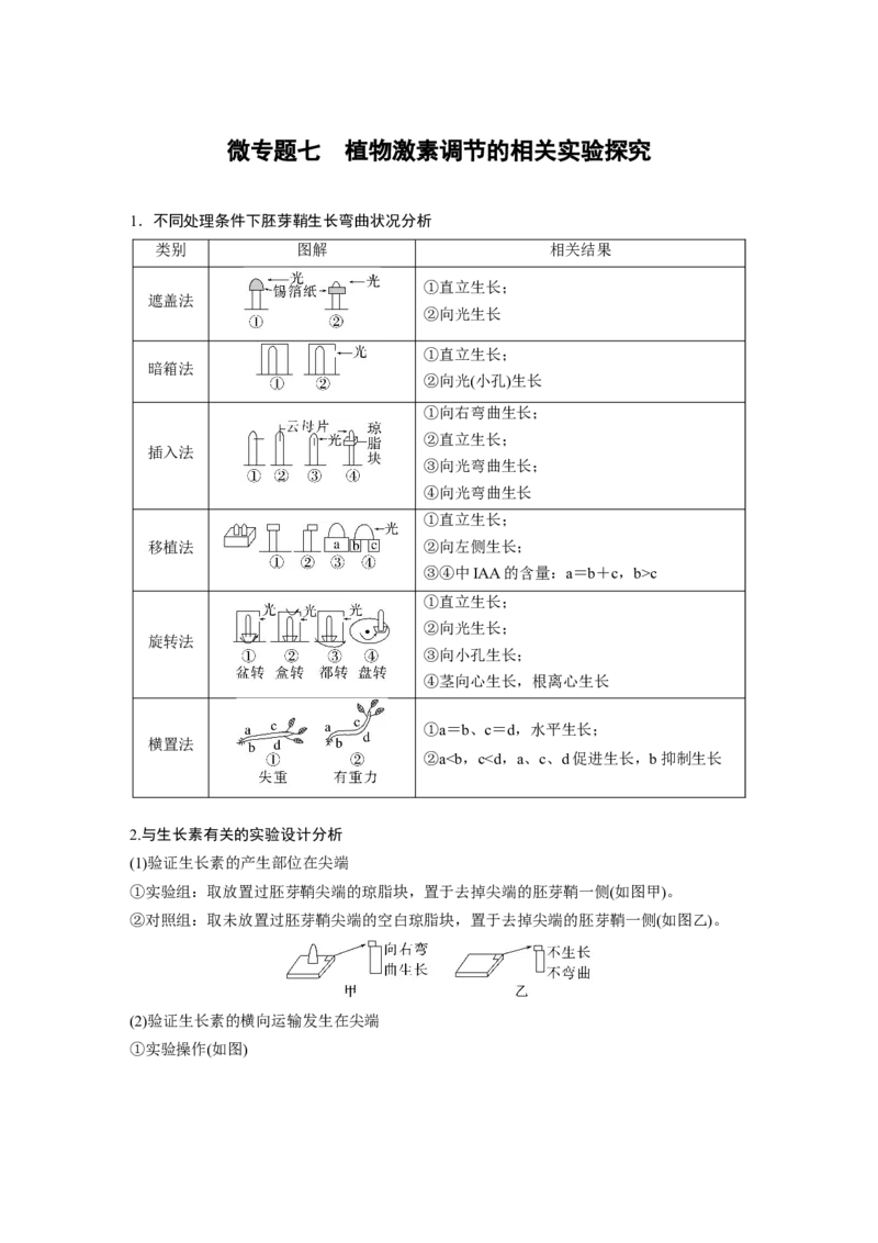 2024年高考生物一轮复习（新人教版）第8单元　微专题七　植物激素调节的相关实验探究_2024年新高考资料_1.2024一轮复习_2024年高考生物一轮复习讲义（新人教版）