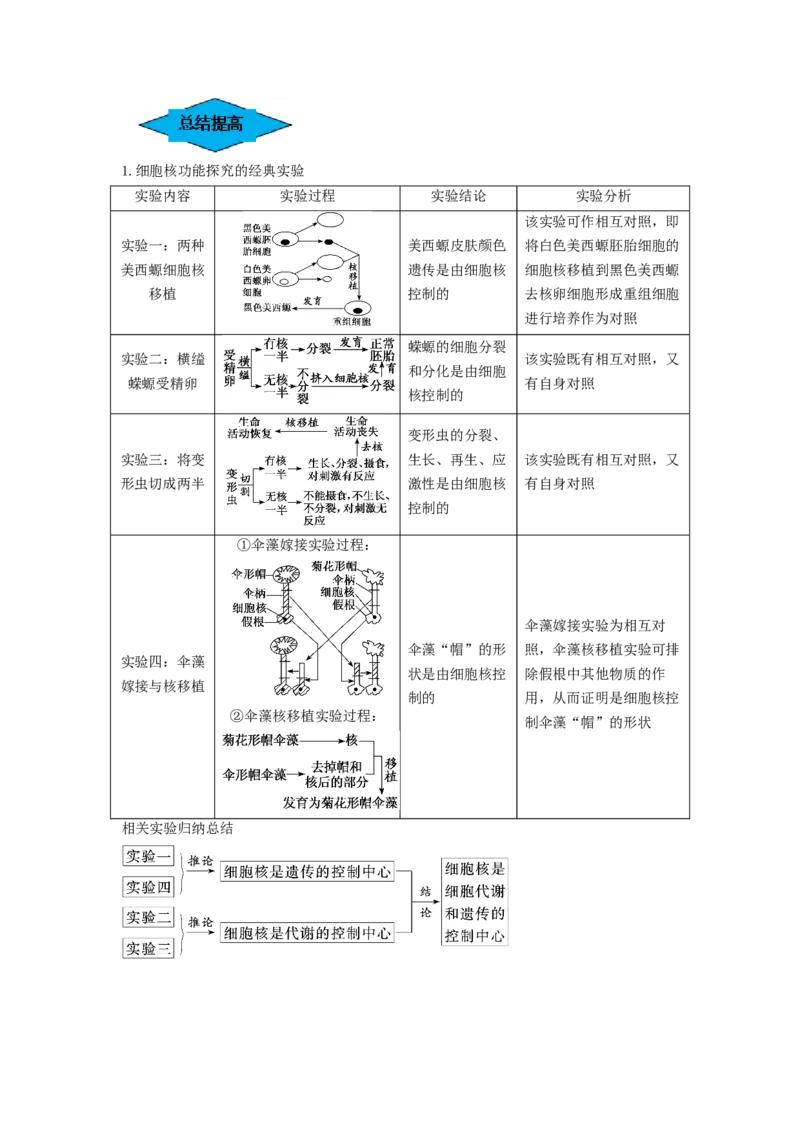 专题04细胞膜和细胞核（串讲）（原卷版）_2024年新高考资料_1.2024一轮复习_备战2024年高考生物一轮复习串讲精练（新高考专用）