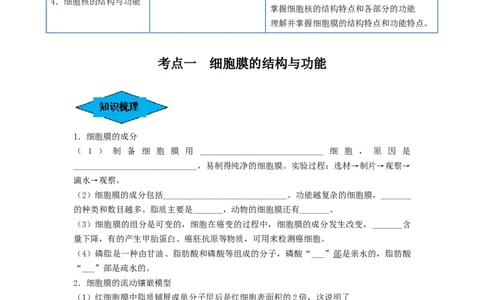专题04细胞膜和细胞核（串讲）（原卷版）_2024年新高考资料_1.2024一轮复习_备战2024年高考生物一轮复习串讲精练（新高考专用）