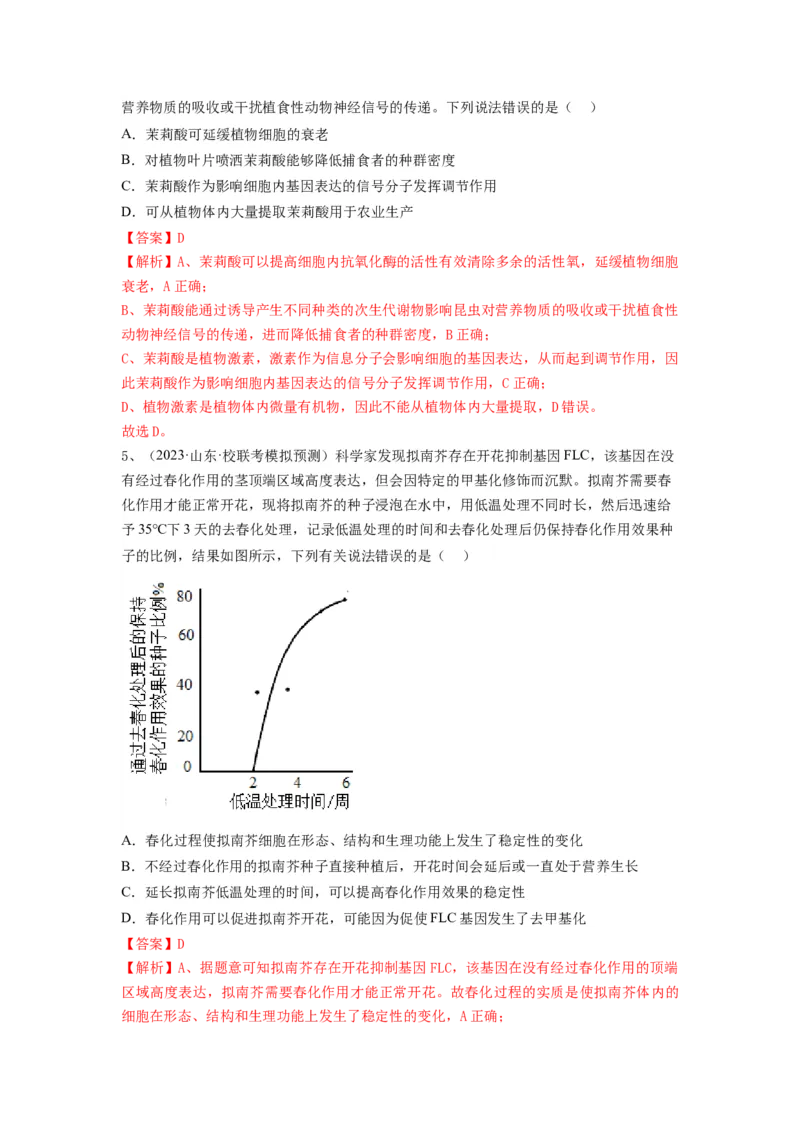 专题27植物生命活动的调节（精练）（解析版）_2024年新高考资料_1.2024一轮复习_备战2024年高考生物一轮复习串讲精练（新高考专用）