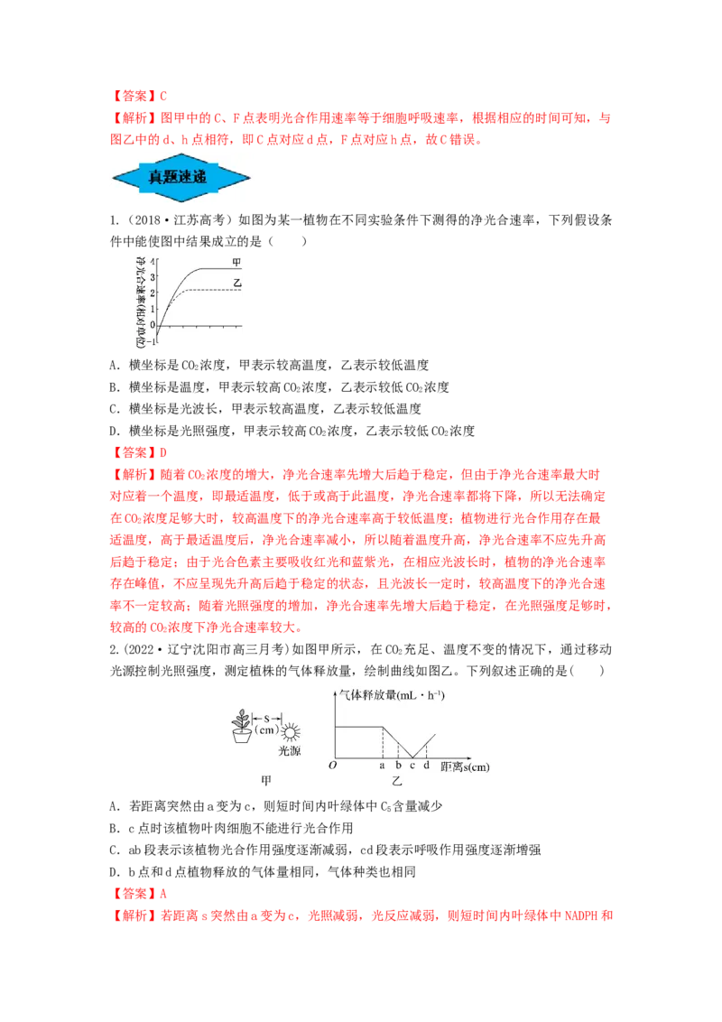 专题10光合作用与细胞呼吸的综合应用（串讲）（解析版）_2024年新高考资料_1.2024一轮复习_备战2024年高考生物一轮复习串讲精练（新高考专用）