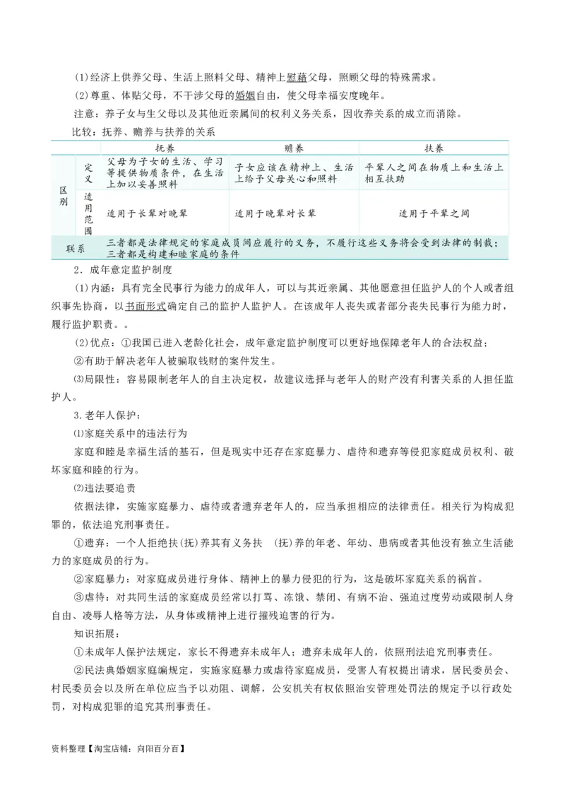 专题40在和睦家庭中成长_新高考复习资料_2024年新高考资料_一轮复习资料_口袋书2024年高考政治一轮复习知识清单（新高考通用）