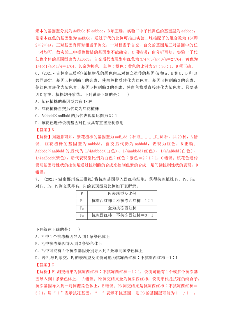 专题15基因的自由组合定律（精练）（解析版）_2024年新高考资料_1.2024一轮复习_备战2024年高考生物一轮复习串讲精练（新高考专用）