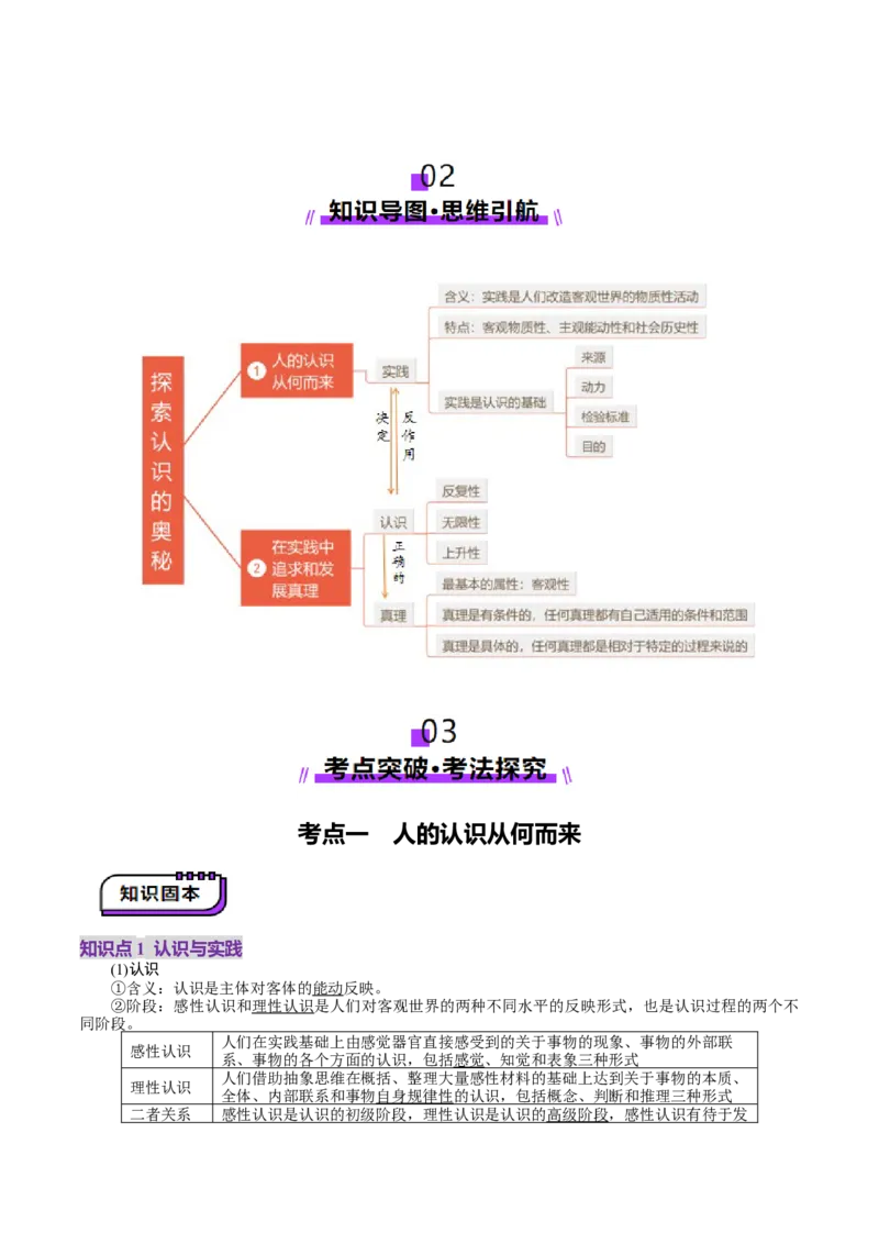 第21讲探索认识的奥秘（讲义）（原卷版）_新高考复习资料_2025年新高考资料_2025年高考政治一轮复习讲练测（新教材新高考）