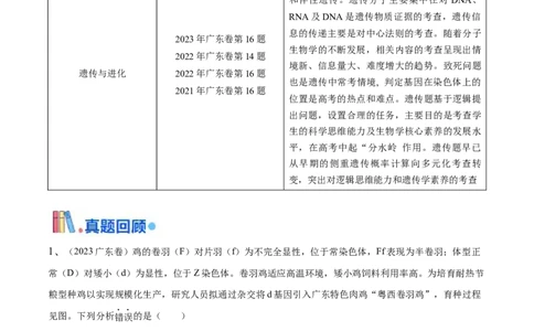 押广东卷选择题第16题遗传与进化（原卷版）_2024年新高考资料_5.2024三轮冲刺_备战2024年高考生物临考题号押题（广东专用）323137816