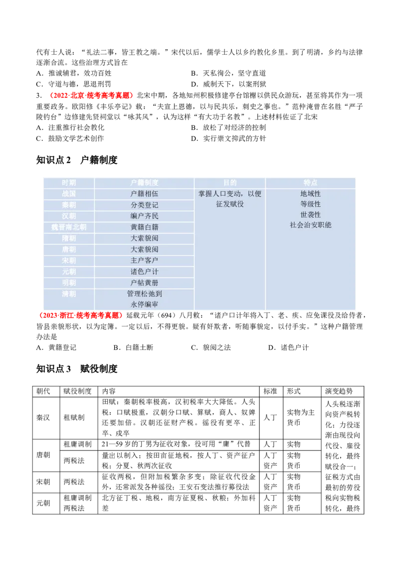 专题01古代中国的政治制度与国家治理（讲义）（原卷版）_2024年新高考资料_2.2024二轮复习_2024年高考历史二轮复习讲练测（新教材新高考）