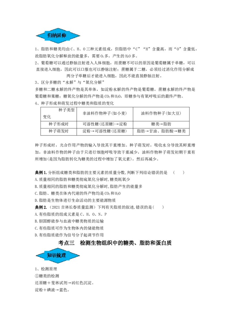 专题02细胞中的无机物、糖类和脂质（串讲）（原卷版）-_2024年新高考资料_1.2024一轮复习_备战2024年高考生物一轮复习串讲精练（新高考专用）