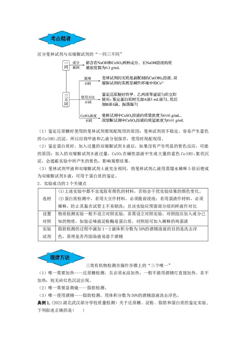 专题02细胞中的无机物、糖类和脂质（串讲）（原卷版）-_2024年新高考资料_1.2024一轮复习_备战2024年高考生物一轮复习串讲精练（新高考专用）
