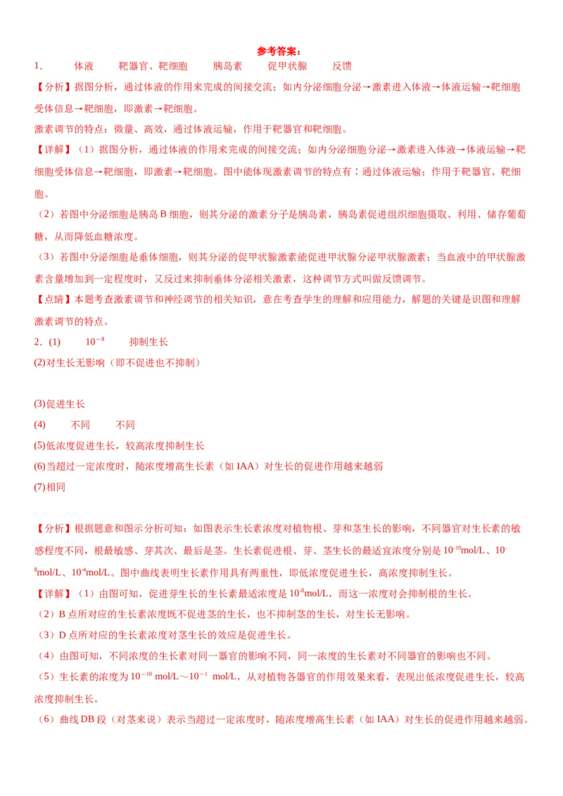 专题三稳态与调节（综合题特训）-2024年高考生物二轮复习专题训练（全国通用）（解析版）_2024年新高考资料_2.2024二轮复习_2024年高考生物二轮复习专题训练（全国通用）