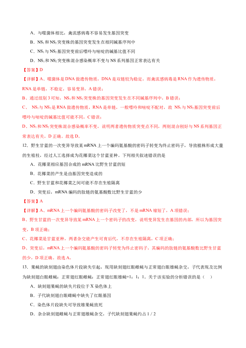 专题五遗传的分子基础、变异和进化（测试）（解析版）_2024年新高考资料_2.2024二轮复习_2024年高考生物二轮复习讲练测（新教材新高考）