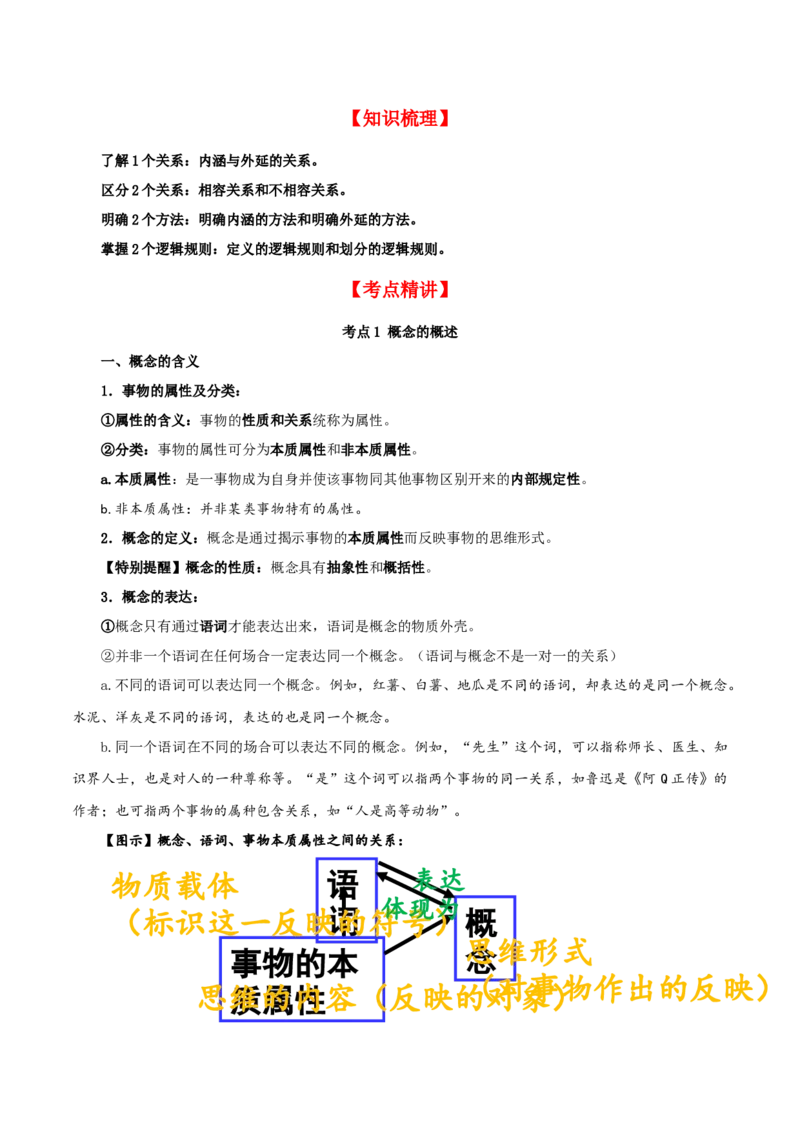 第04课准确把握概念（精品讲义）_新高考复习资料_2024年新高考资料_一轮复习资料_完2024年高考政治一轮复习考点帮（课件+讲义+练习）（新教材新高考）_选择性必修三《逻辑与法律》