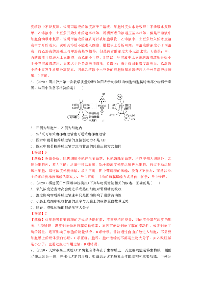 专题06细胞的物质输入和输出（精练）（解析版）_2024年新高考资料_1.2024一轮复习_备战2024年高考生物一轮复习串讲精练（新高考专用）