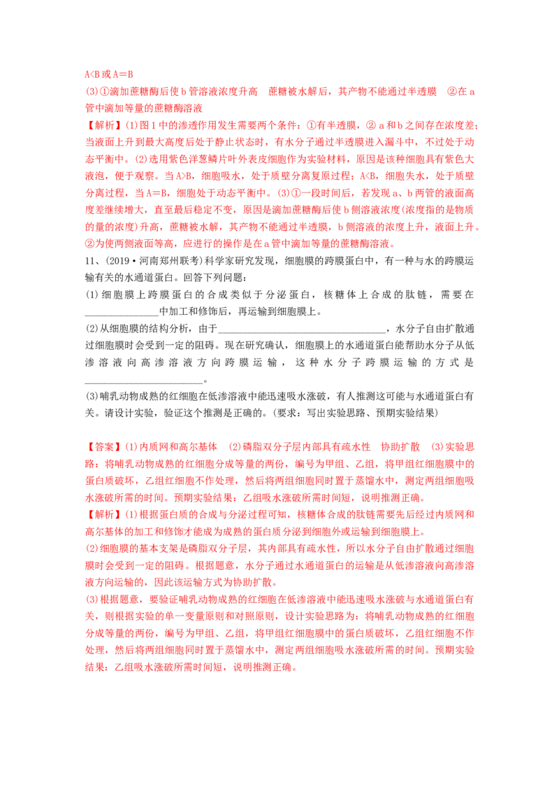 专题06细胞的物质输入和输出（精练）（解析版）_2024年新高考资料_1.2024一轮复习_备战2024年高考生物一轮复习串讲精练（新高考专用）