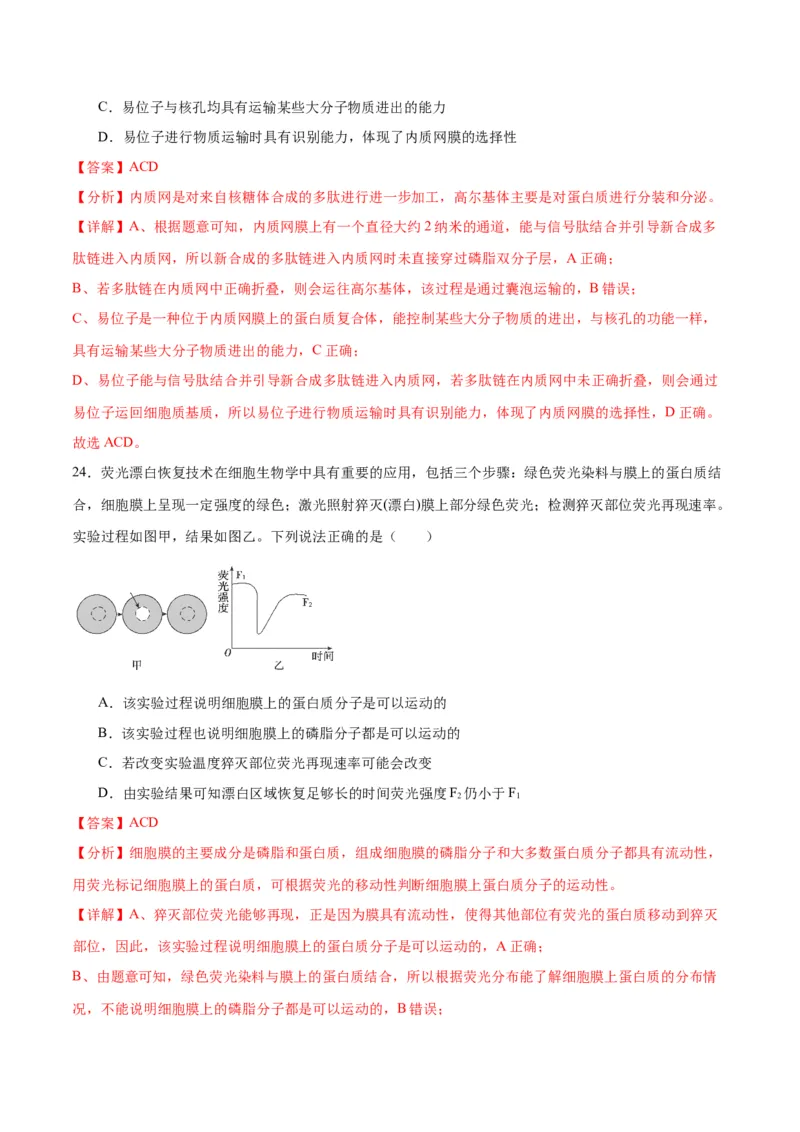 专题5细胞膜和细胞核（解析版)_2024年新高考资料_3.2024专项复习_备战2024年高考生物一轮复习重难点专项突破_专题05细胞膜和细胞核-备战2024年高考生物一轮复习重难点专项突破