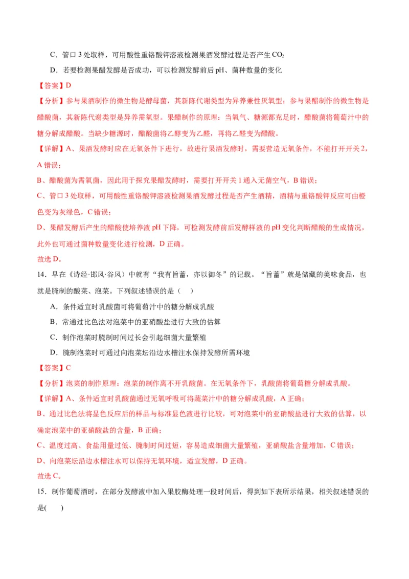 专题38传统发酵技术和发酵工程的应用（解析版）_2024年新高考资料_3.2024专项复习_备战2024年高考生物一轮复习重难点专项突破