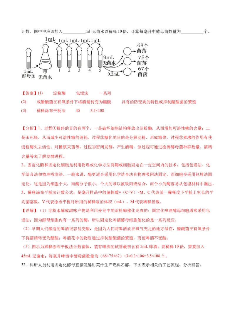 专题38传统发酵技术和发酵工程的应用（解析版）_2024年新高考资料_3.2024专项复习_备战2024年高考生物一轮复习重难点专项突破