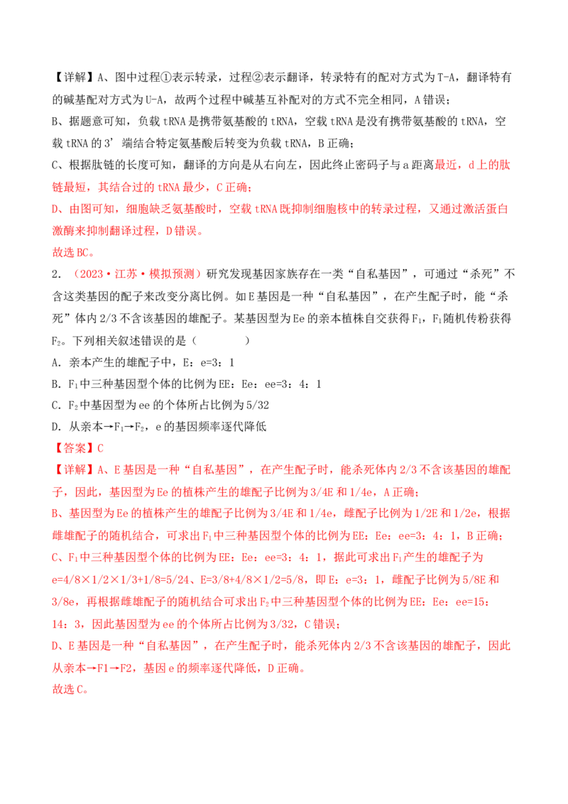 专题08基因的表达以及基因频率的计算（解析版）_2024年新高考资料_3.2024专项复习_备战2024年高考生物一轮复习重难点突破讲解与训练（新教材）