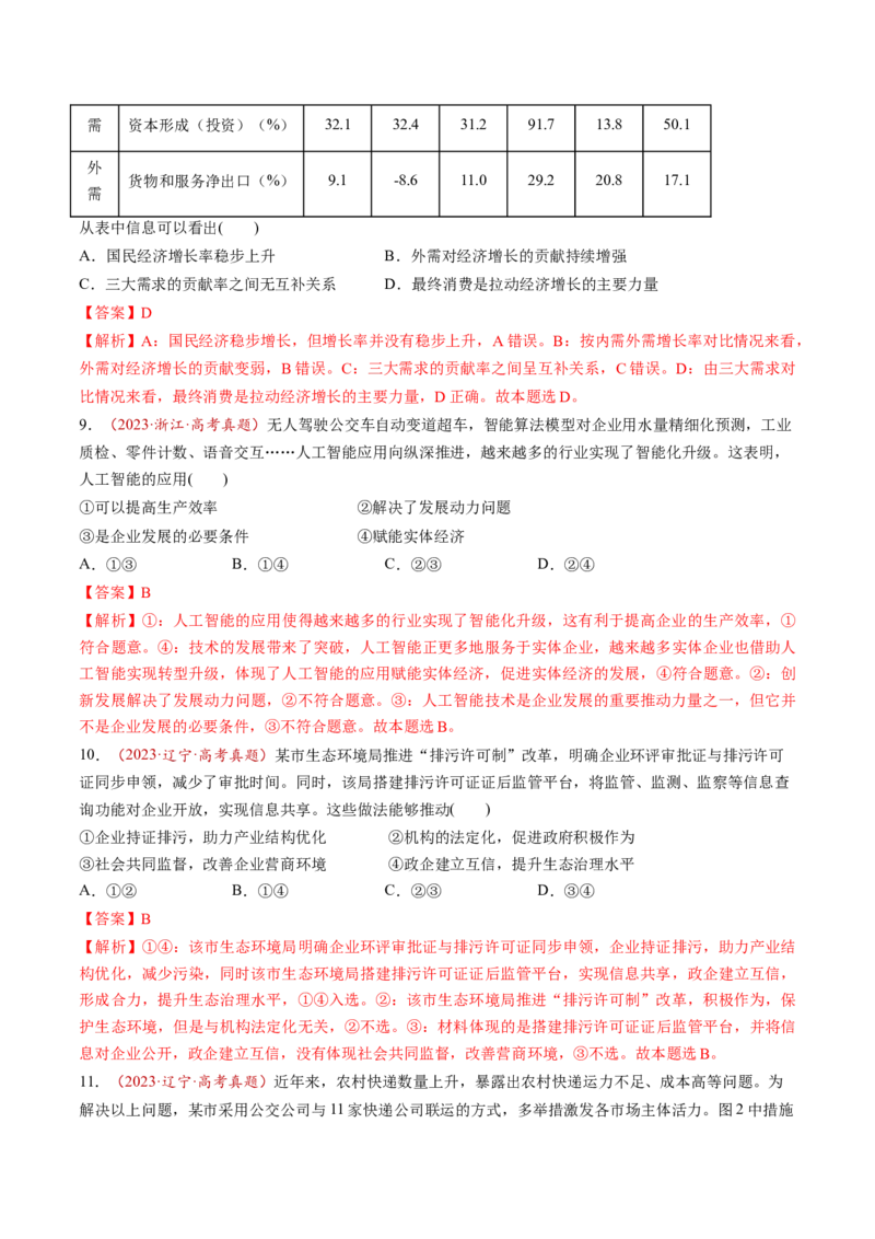 第07讲我国的经济发展（练习）（解析版）_新高考复习资料_2025年新高考资料_2025年高考政治一轮复习讲练测（新教材新高考）