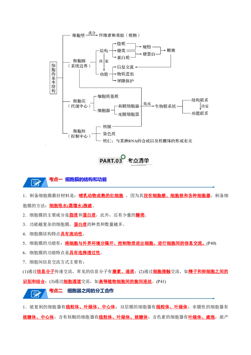 宝典02细胞的结构和功能（3考点+2易错点）（解析版）_2024年新高考资料_1.2024一轮复习_2024年高考生物一轮复习知识清单