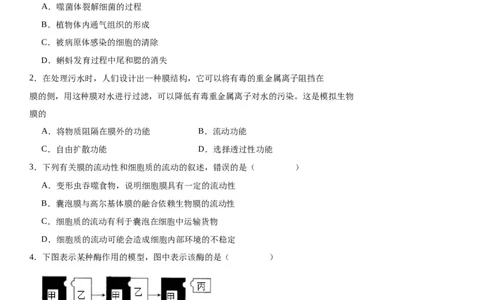 专题一分子与细胞（选择题特训）-2024年高考生物二轮复习专题训练（全国通用）（原卷版）_2024年新高考资料_2.2024二轮复习_2024年高考生物二轮复习专题训练（全国通用）