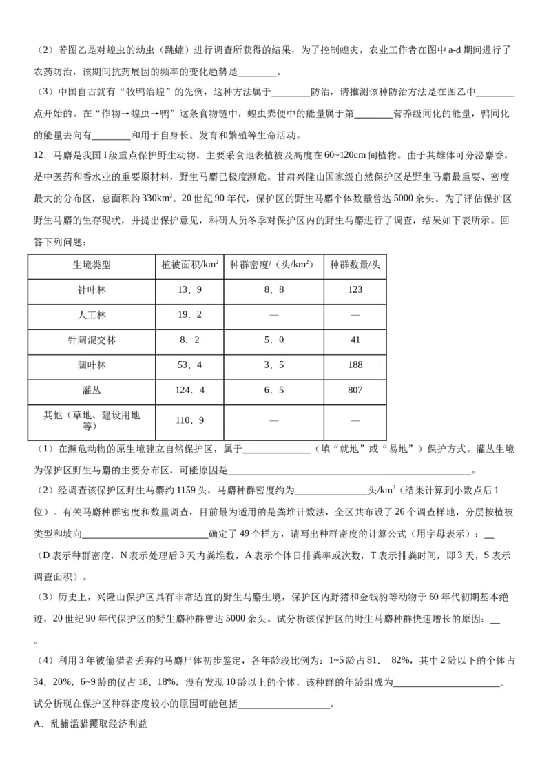 专题四生物与环境（综合题特训）-2024年高考生物二轮复习专题训练（全国通用）（原卷版）_2024年新高考资料_2.2024二轮复习_2024年高考生物二轮复习专题训练（全国通用）