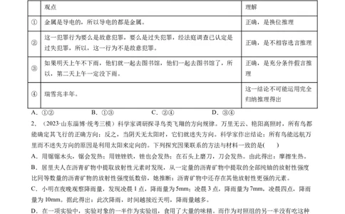 第07课学会归纳和类比推理（练习）（原卷版）_新高考复习资料_2024年新高考资料_一轮复习资料_完2024年高考政治一轮复习讲练测（课件+讲义+练习）（新教材新高考）_选择性必修3