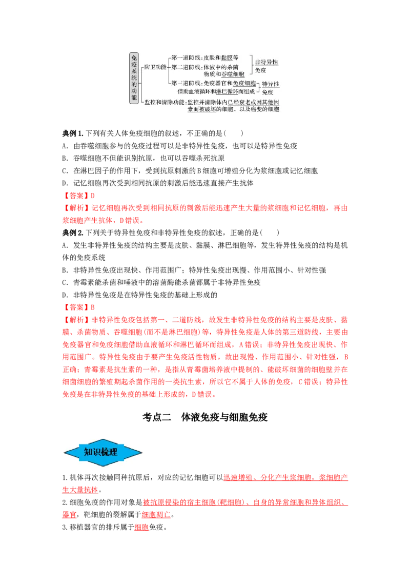 专题26免疫调节（串讲）（解析版）_2024年新高考资料_1.2024一轮复习_备战2024年高考生物一轮复习串讲精练（新高考专用）