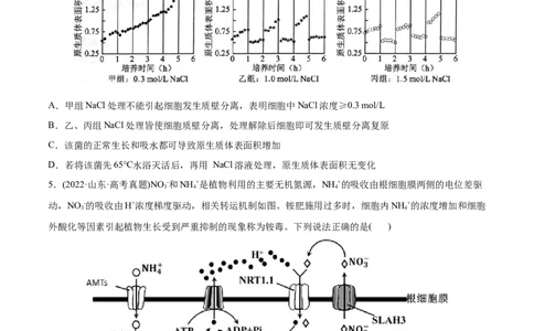 专题02细胞的物质运输、酶与ATP-2022年高考真题和模拟题生物分专题训练（学生版）_2024年新高考资料_1.2024一轮复习_赠2022年高考生物真题与模拟题分类