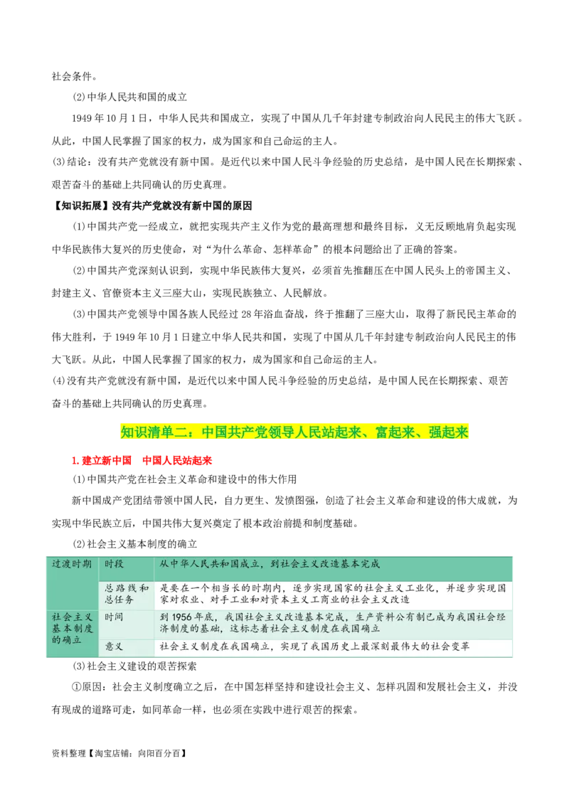专题09历史和人民的选择_新高考复习资料_2024年新高考资料_一轮复习资料_口袋书2024年高考政治一轮复习知识清单（新高考通用）
