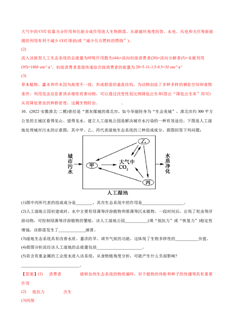 专题12生态系统及其保护-2022年高考真题和模拟题生物分专题训练（教师版含解析）(1)_2024年新高考资料_1.2024一轮复习_赠2022年高考生物真题与模拟题分类
