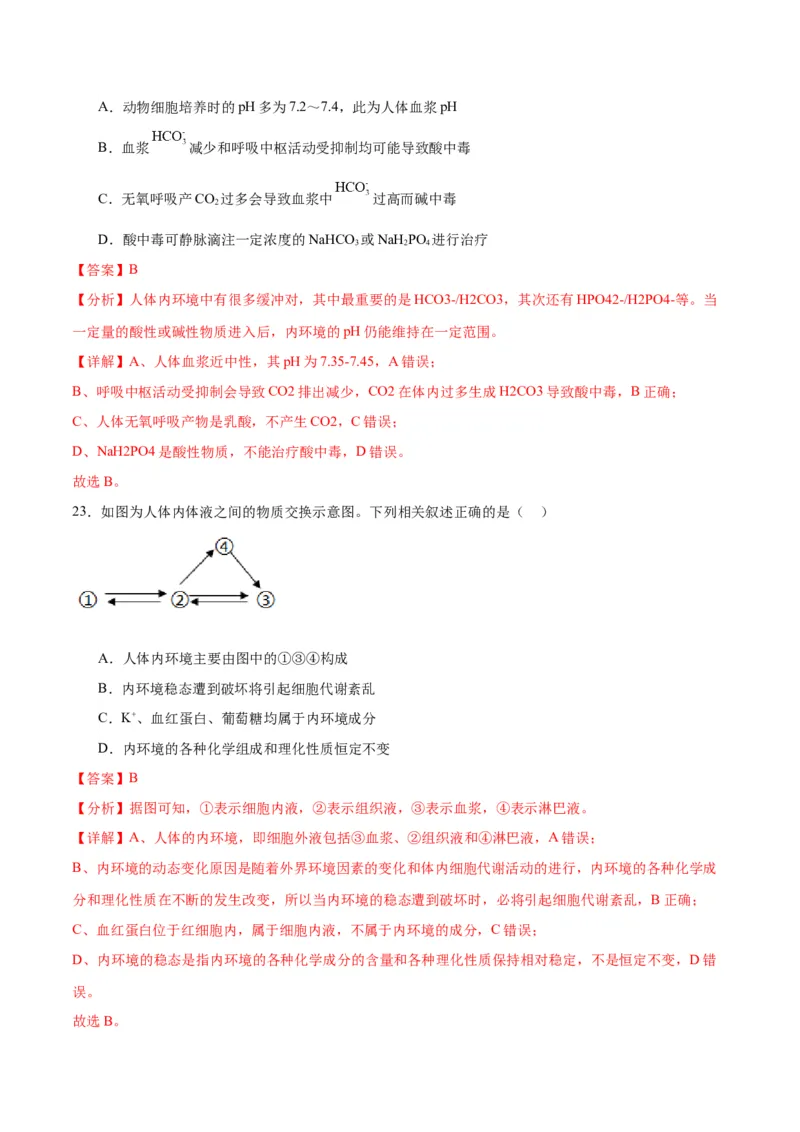 专题25内环境与稳态（解析版)_2024年新高考资料_3.2024专项复习_备战2024年高考生物一轮复习重难点专项突破_专题25内环境与稳态-备战2024年高考生物一轮复习重难点专项突破
