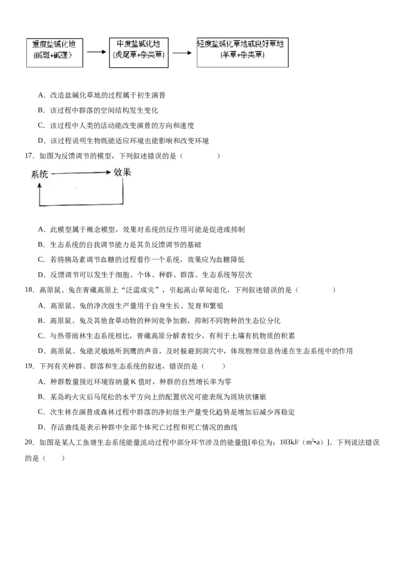 专题四生物与环境（选择题特训）-2024年高考生物二轮复习专题训练（全国通用）（原卷版）_2024年新高考资料_2.2024二轮复习_2024年高考生物二轮复习专题训练（全国通用）