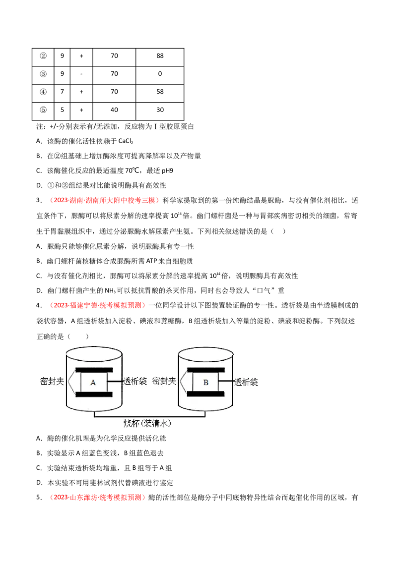 专题03酶与ATP（原卷版）_2024年新高考资料_3.2024专项复习_备战2024年高考生物一轮复习重难点突破讲解与训练（新教材）