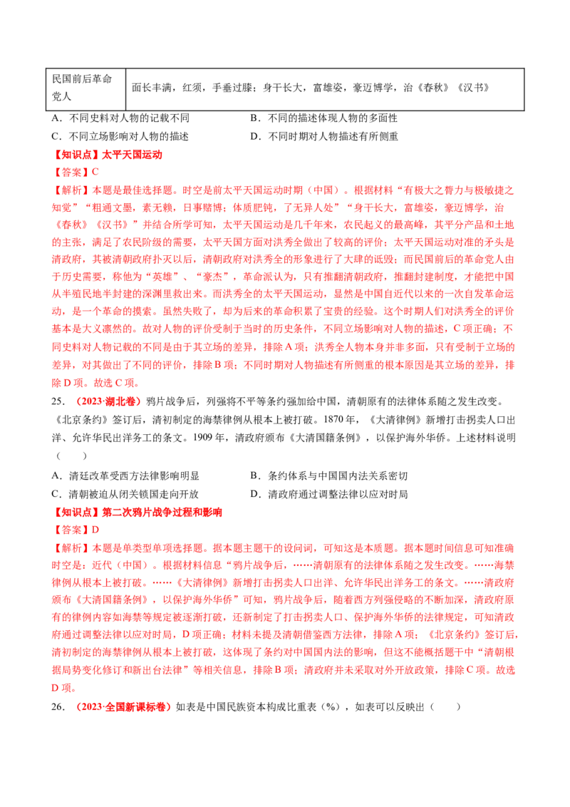 专题04中国近代史（解析版）_2024年新高考资料_52024三轮冲刺_查漏补缺2024年高考历史复习冲刺过关（新高考专用）