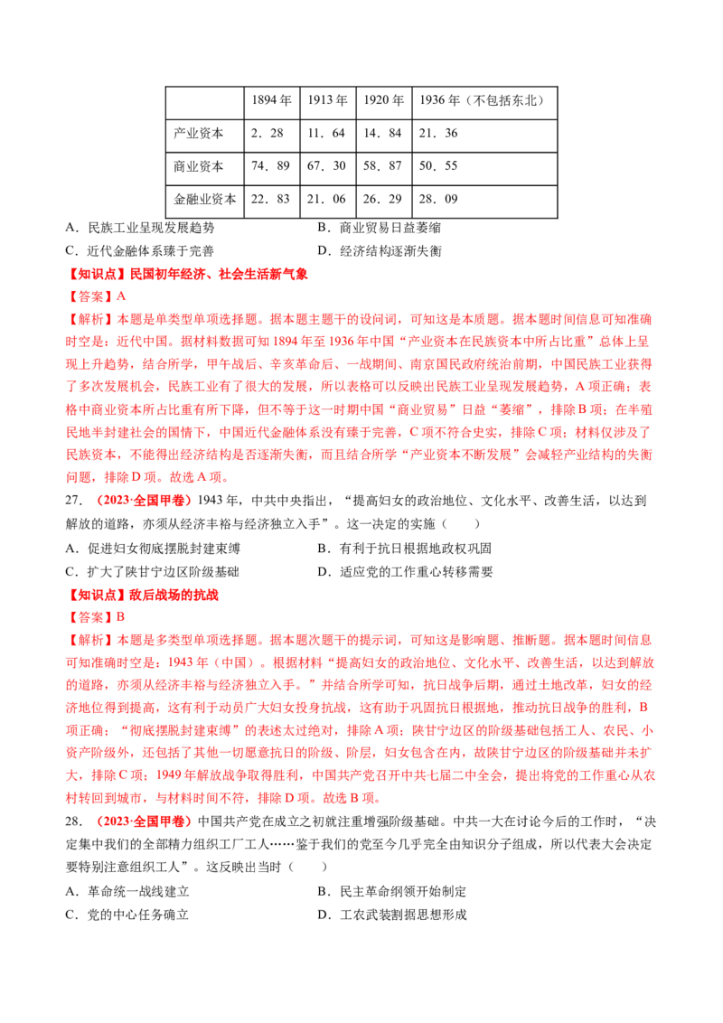 专题04中国近代史（解析版）_2024年新高考资料_52024三轮冲刺_查漏补缺2024年高考历史复习冲刺过关（新高考专用）