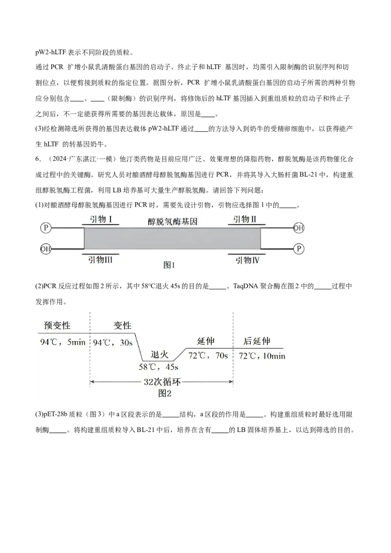 押广东卷第20题基因工程（原卷版）_2024年新高考资料_5.2024三轮冲刺_备战2024年高考生物临考题号押题（广东专用）323137816