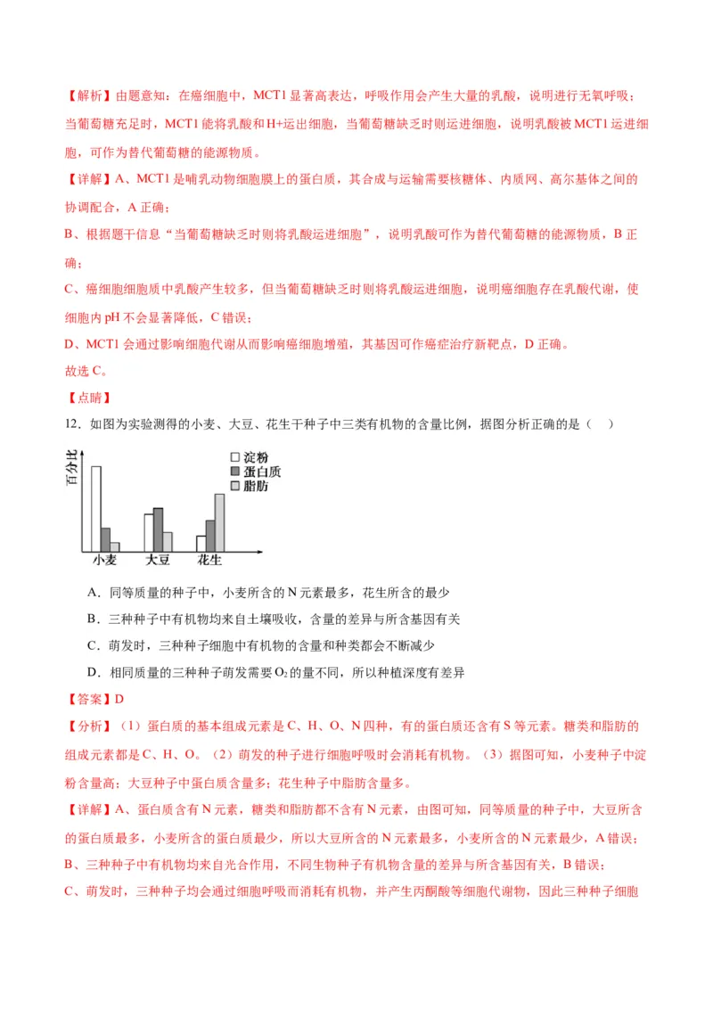 专题11细胞代谢综合分析（解析版)_2024年新高考资料_3.2024专项复习_备战2024年高考生物一轮复习重难点专项突破_专题11细胞代谢综合分析