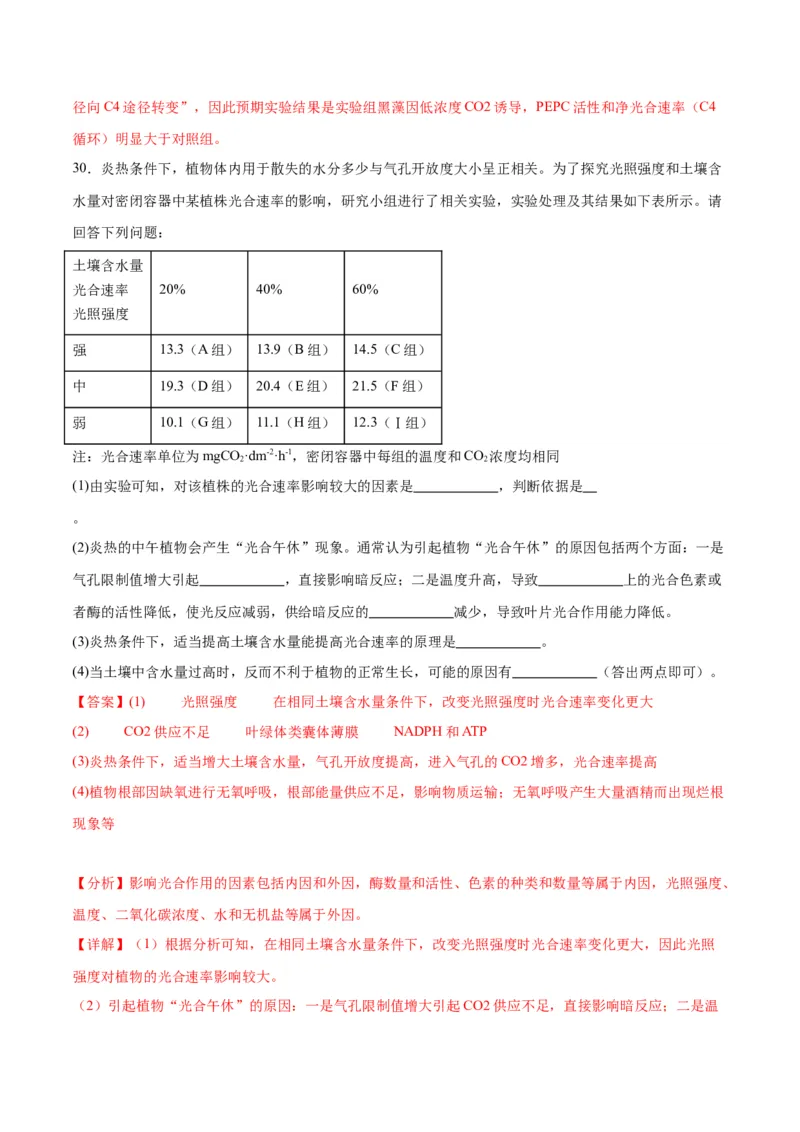 专题11细胞代谢综合分析（解析版)_2024年新高考资料_3.2024专项复习_备战2024年高考生物一轮复习重难点专项突破_专题11细胞代谢综合分析