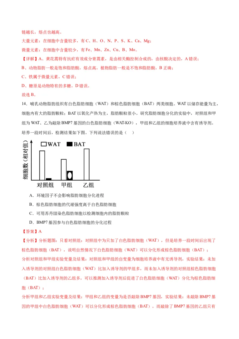 专题3糖类和脂质（解析版)_2024年新高考资料_3.2024专项复习_备战2024年高考生物一轮复习重难点专项突破_专题03糖类和脂质-备战2024年高考生物一轮复习重难点专项突破